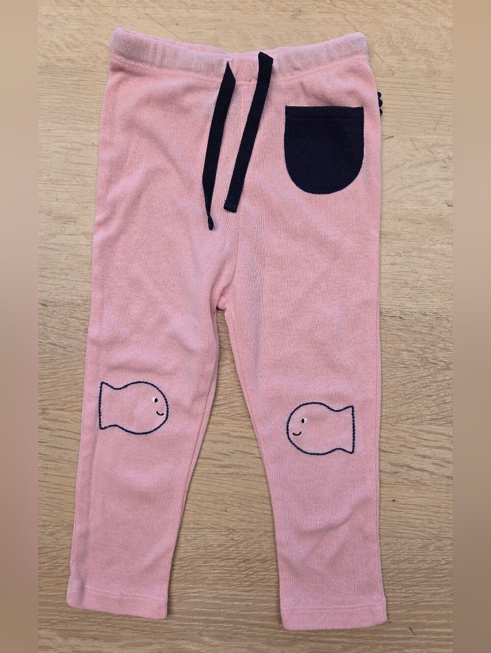 Pink Knit Toddler Pants/Leggings with Navy Pocket & Fish